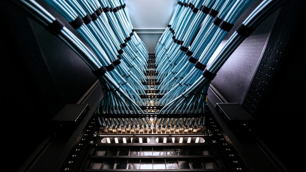 Network cabling installed inside a data centre