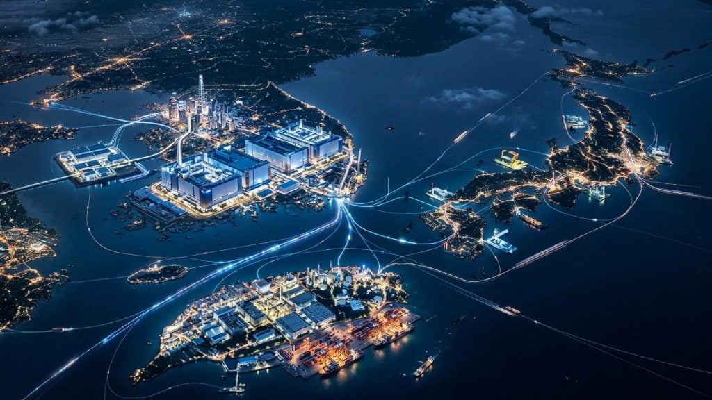 Global supply chain network connecting cities and infrastructure